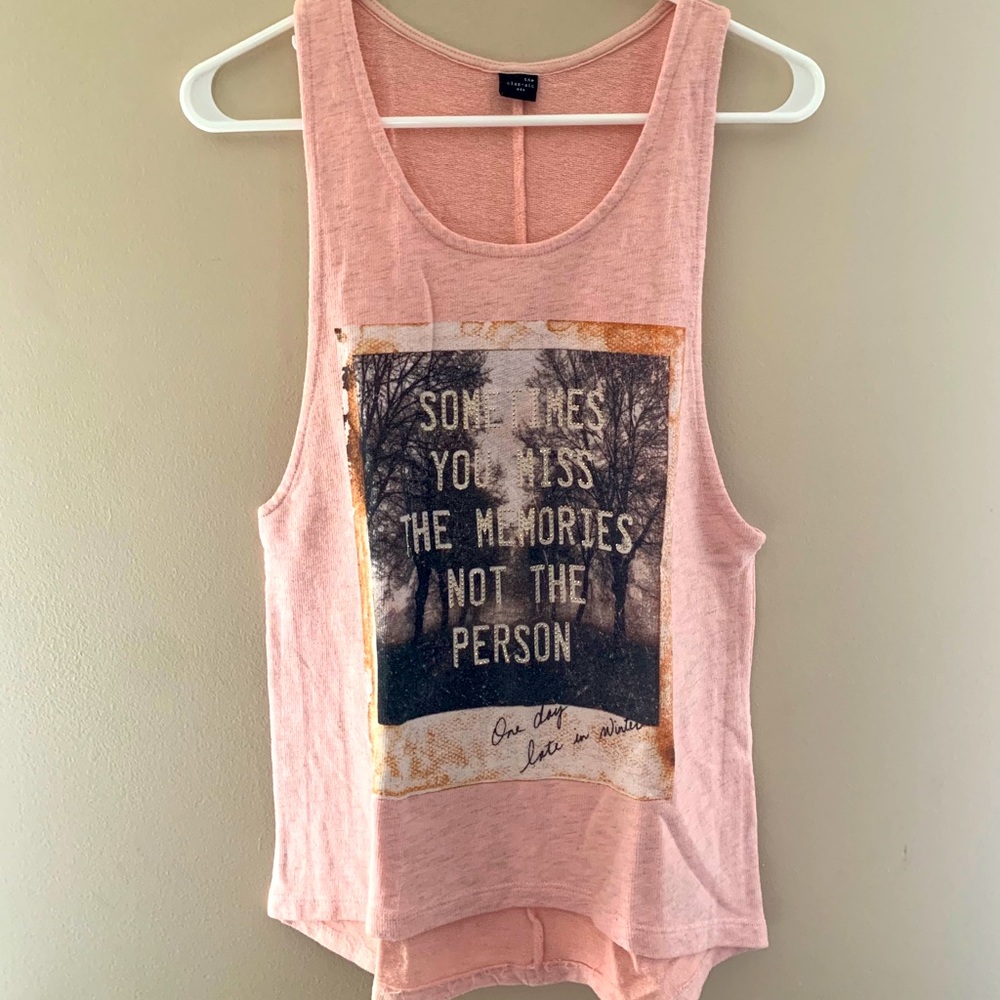 Pink polaroid graphic tank top